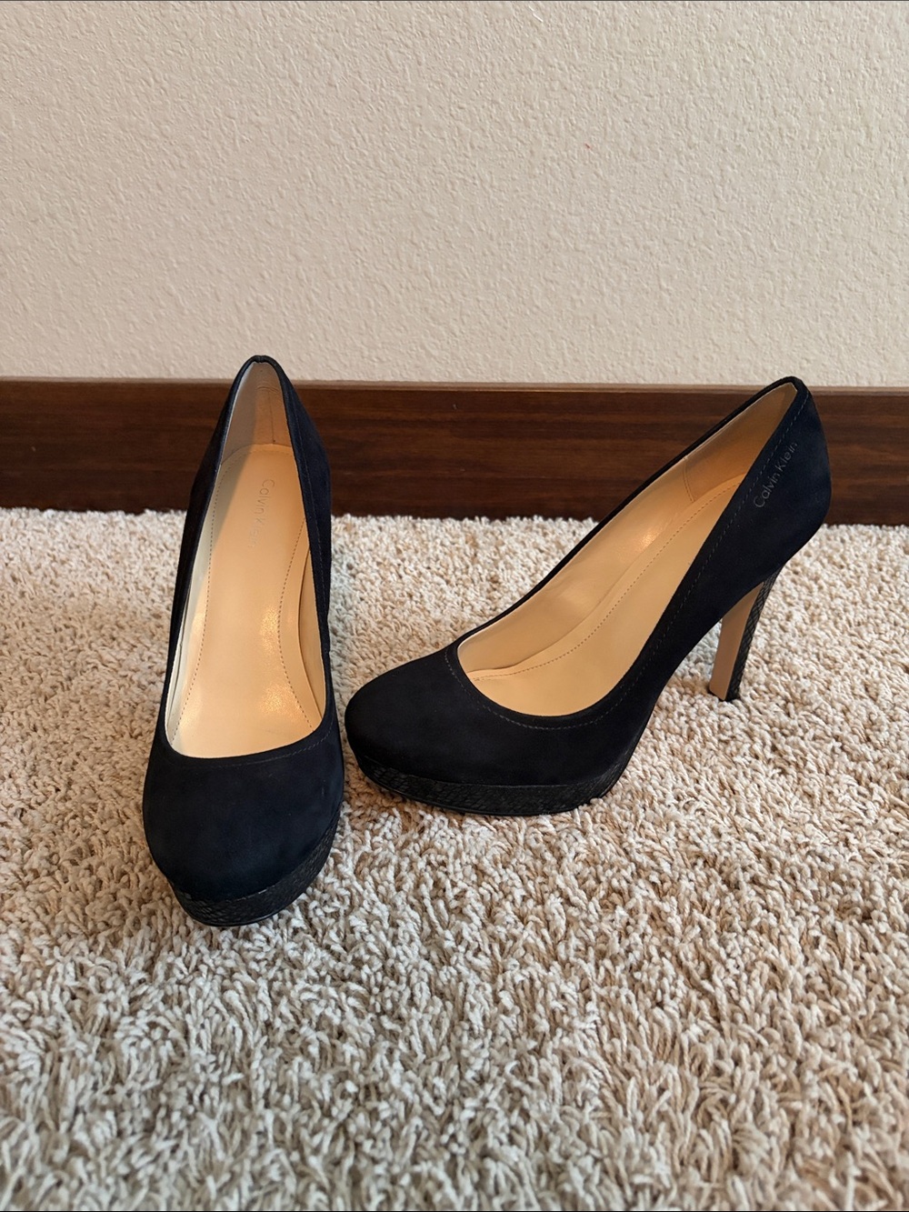 Calvin Klein Black Suede Platform Pumps